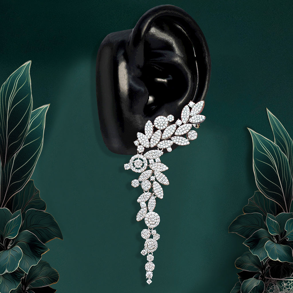 Ear climber earrings with cascading vine design
