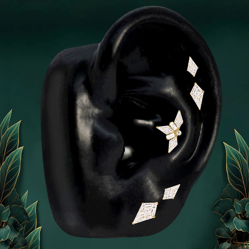 Gold flat back stud earrings for cartilage and lobe piercings